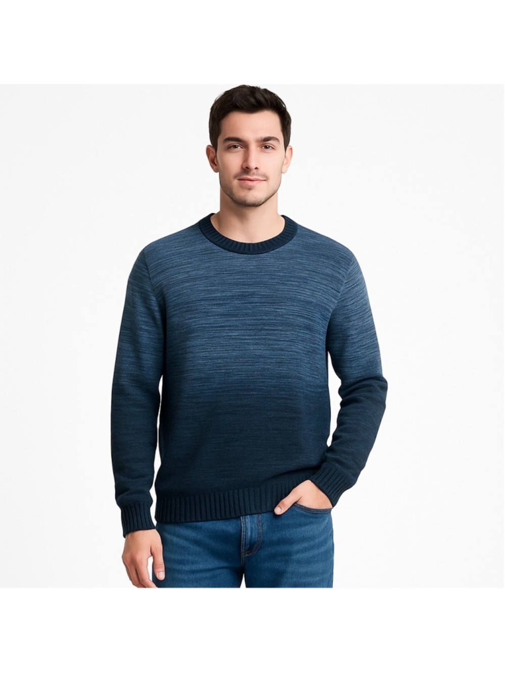 Tommy Bahama Blue Ombre 100% Cotton Knit Sweater Crewneck Pullover Men’s Size L